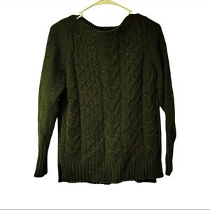 St John's Bay Women's Evergreen Speckled Crew Neck Cable Knit Sweater, Sz M